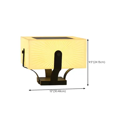 Black Elegant Bracket Post Cap Light with Beige Cubic Shade Image - 12