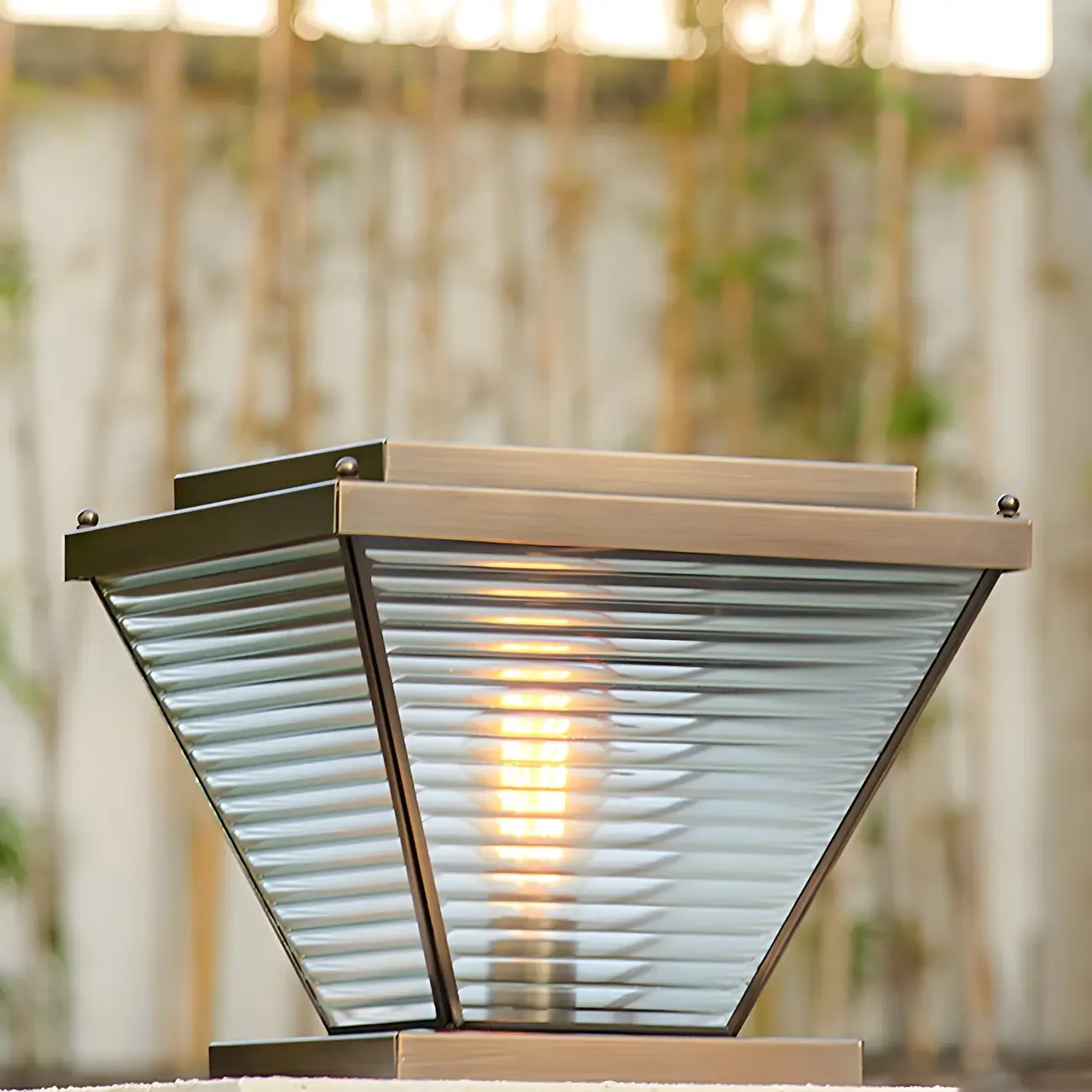 Solar Bronze Glass Reverse-Pyramid Post Cap Light Image - 2