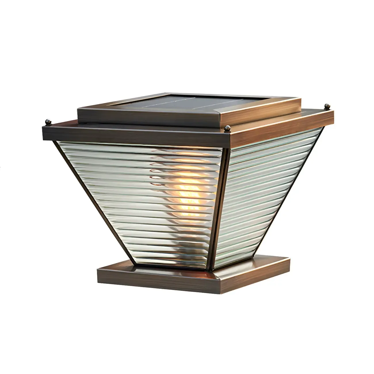 Solar Bronze Glass Reverse-Pyramid Post Cap Light Image - 7
