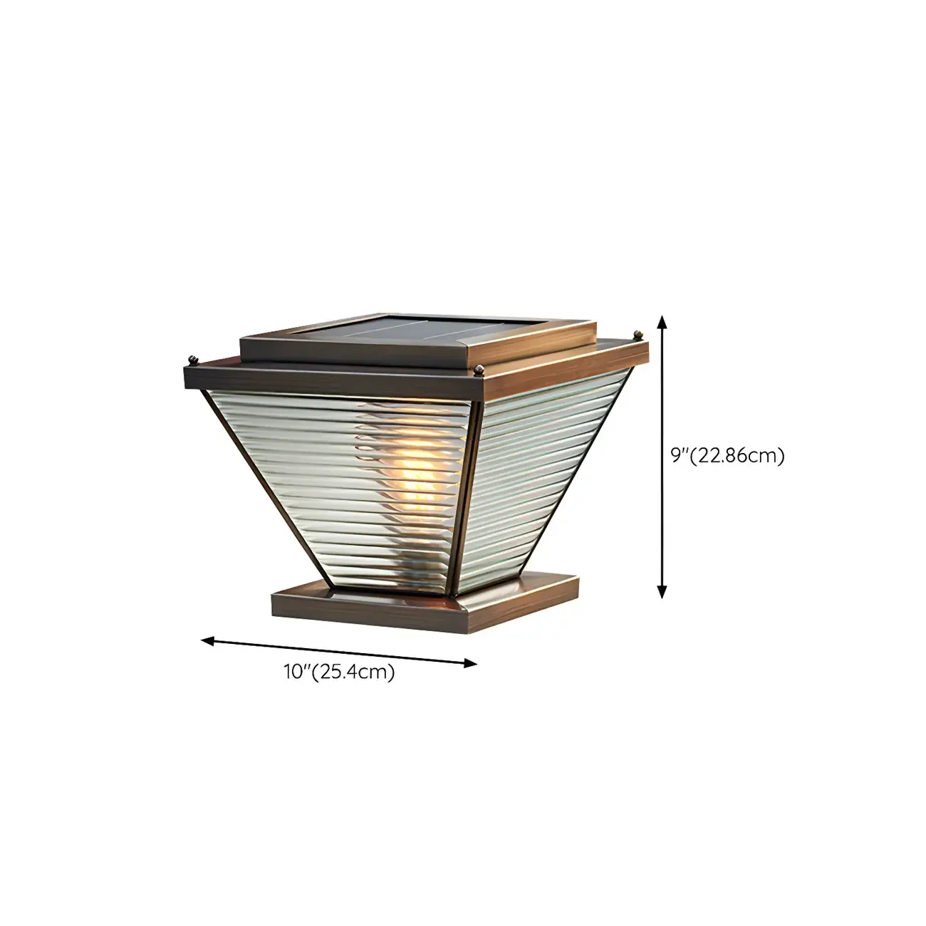 Solar Bronze Glass Reverse-Pyramid Post Cap Light #size