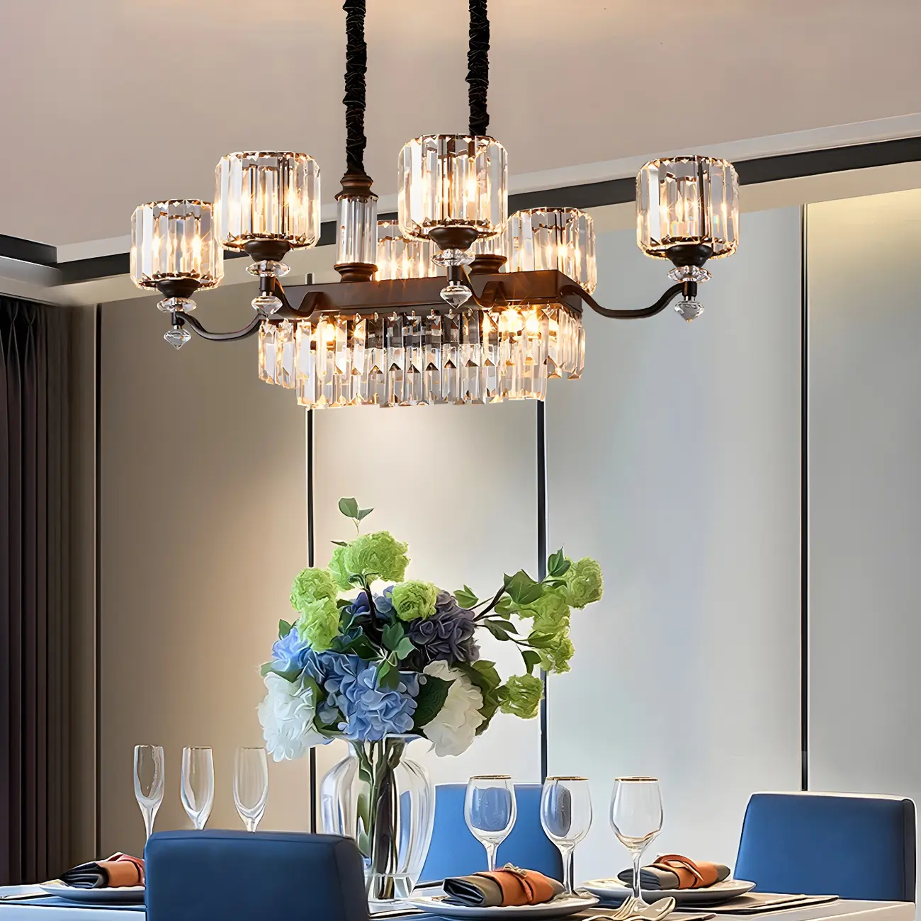 Nordic Crystal Cylinder Chandelier for Dining Room Image - 5 | homeyfad