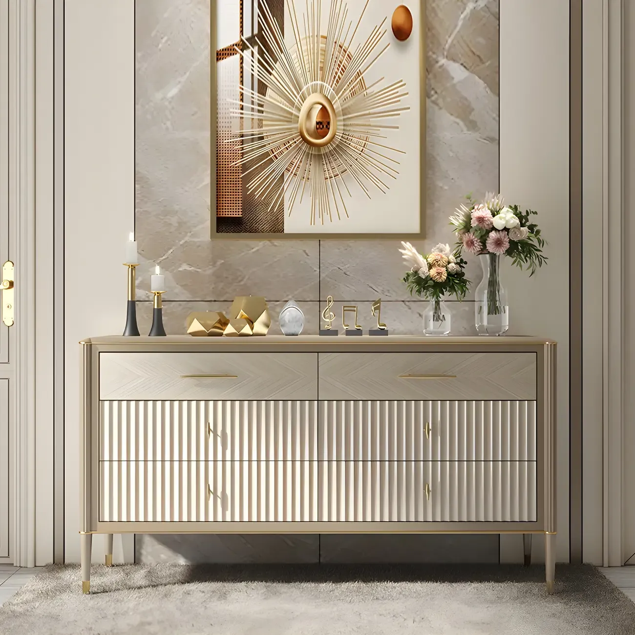 Luxurious Gold Wooden Dressers & Chests with 6-Drawers Image - 2