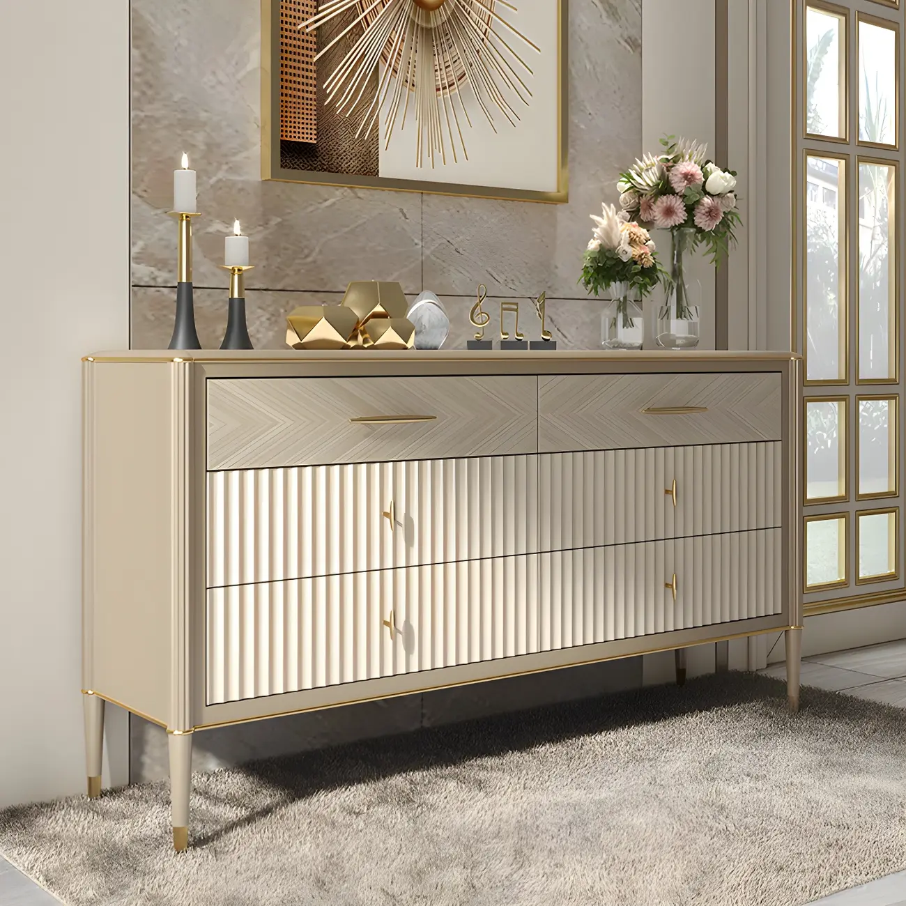 Luxurious Gold Wooden Dressers & Chests with 6-Drawers Image - 1 | homeyfad