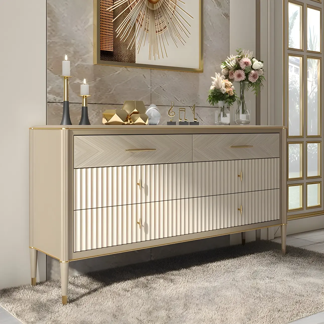 Luxurious Gold Wooden Dressers & Chests with 6-Drawers Image - 1
