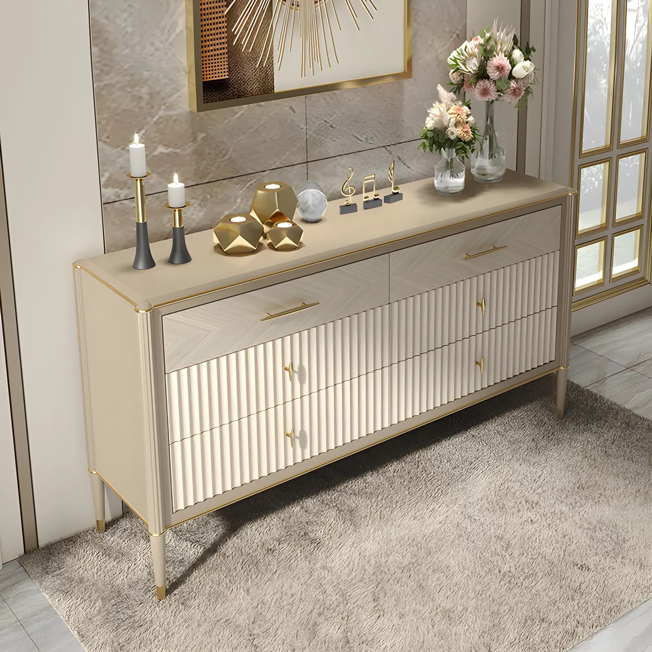 Luxurious Gold Wooden Dressers & Chests with 6-Drawers Image - 3 | homeyfad