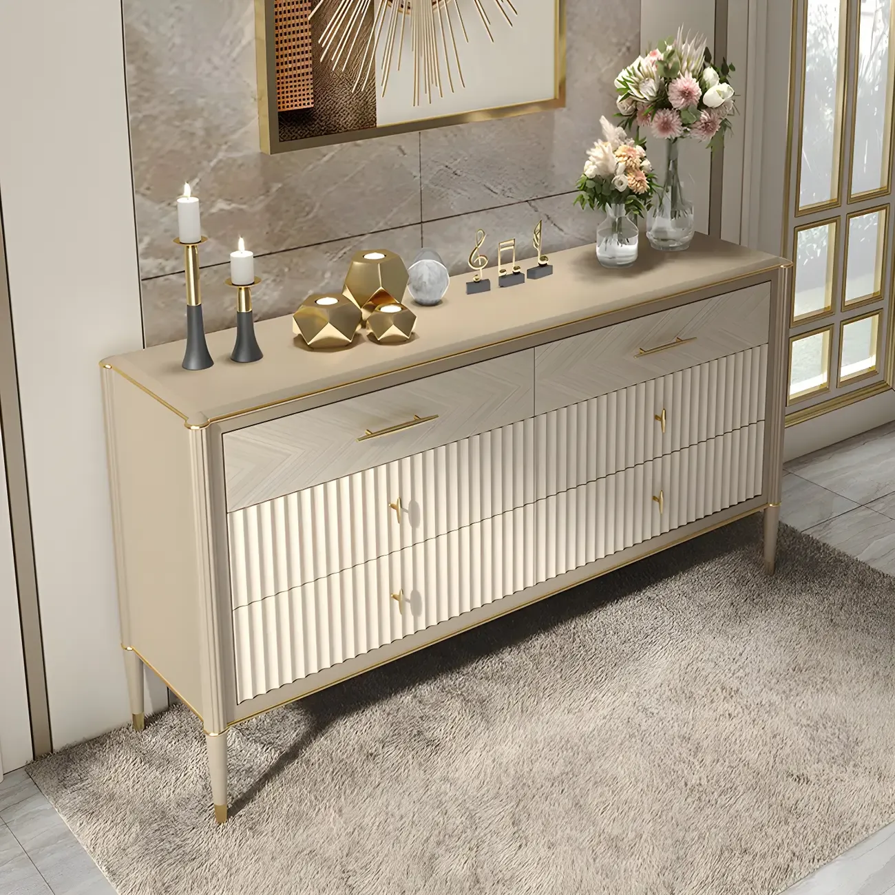 Luxurious Gold Wooden Dressers & Chests with 6-Drawers Image - 3