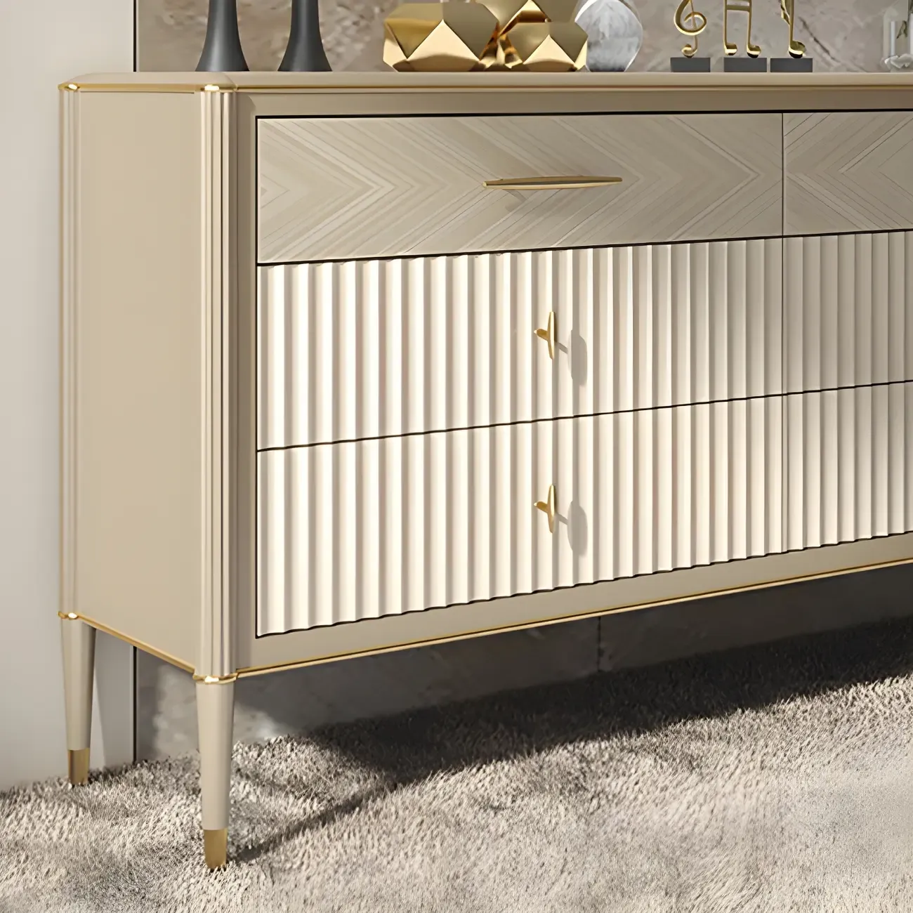 Luxurious Gold Wooden Dressers & Chests with 6-Drawers Image - 10