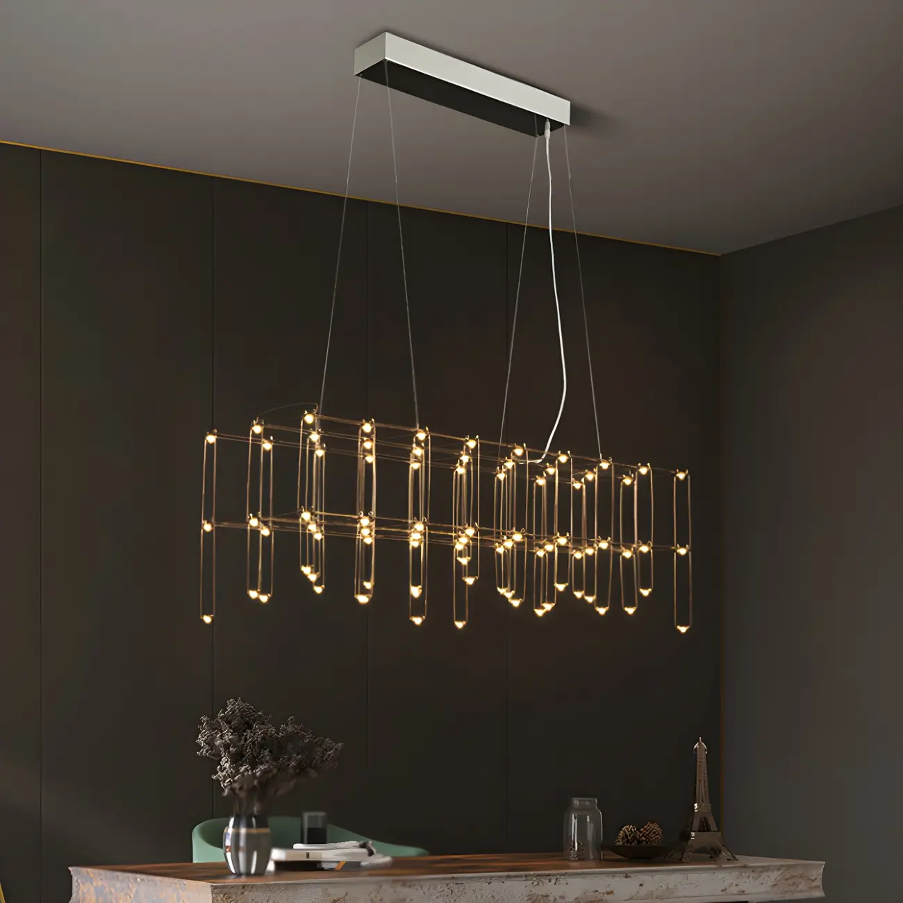 Modish Silver Rectangular Pendant Light for Kitchen Image - 2 | homeyfad