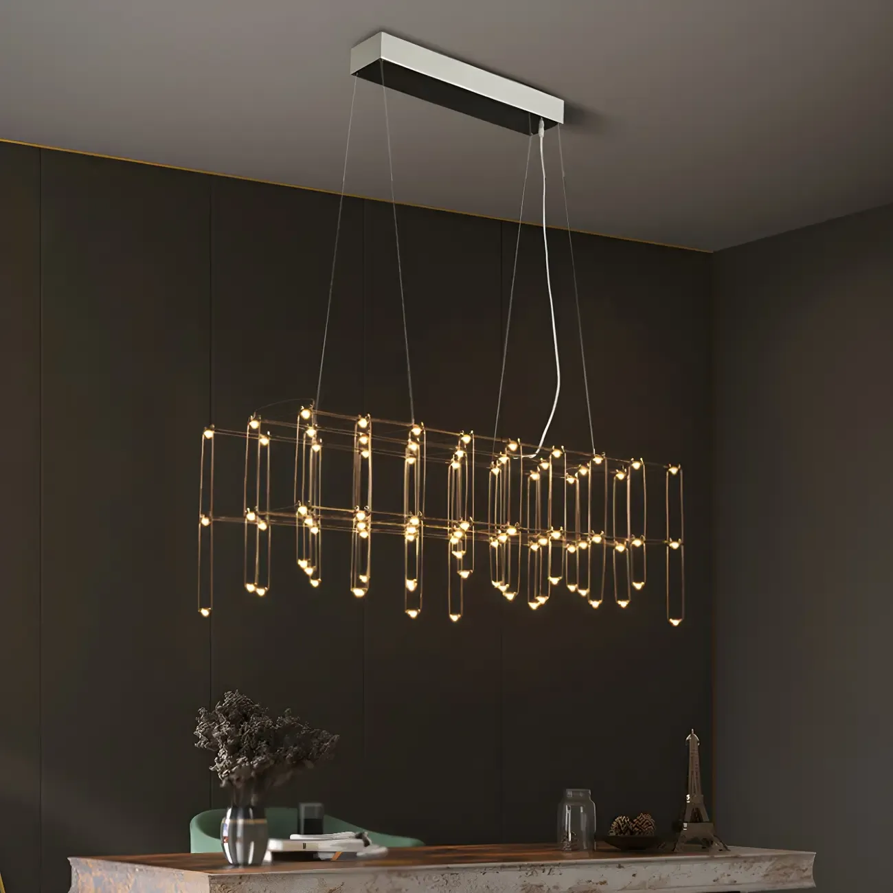 Modish Silver Rectangular Pendant Light for Kitchen Image - 2