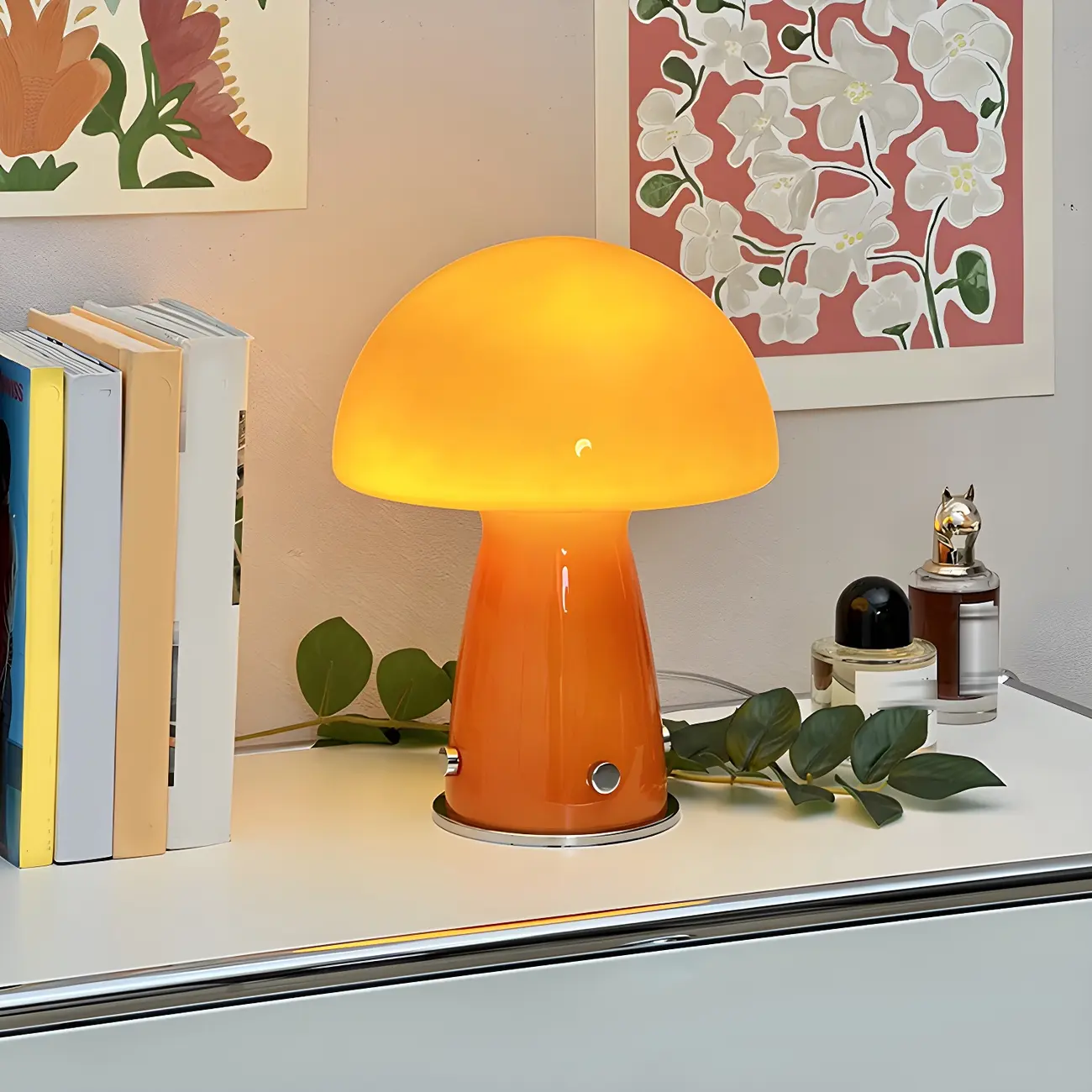 Orange Mushroom Glass LED Table Lamp for Kids Bedroom | homeyfad