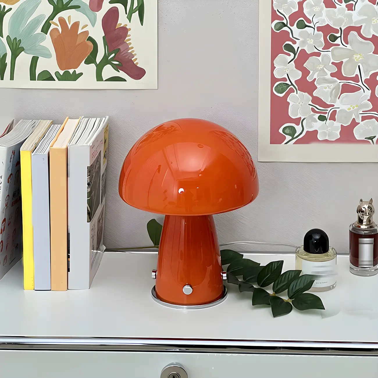 Orange Mushroom Glass LED Table Lamp for Kids Bedroom | homeyfad
