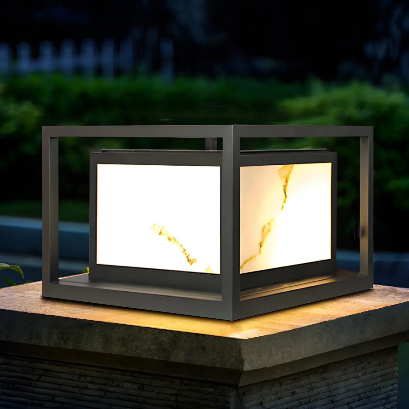 Black Metal Cubic Open Frame Post Cap Light Image - 1 | homeyfad