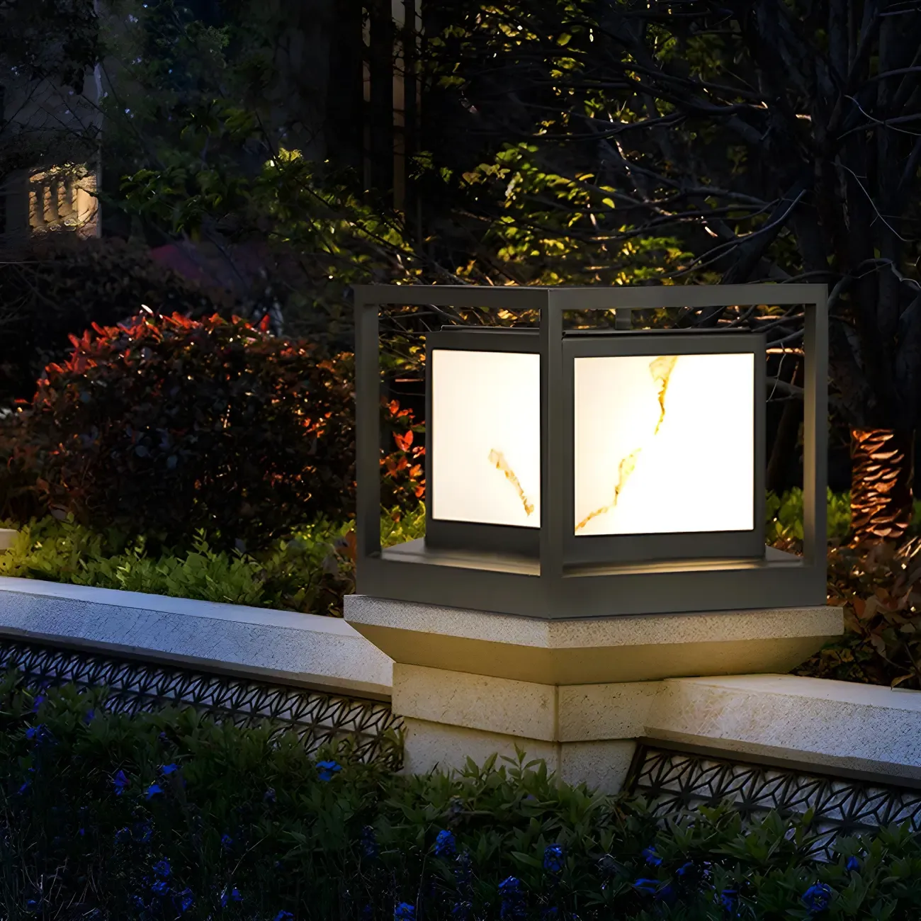 Black Metal Cubic Open Frame Post Cap Light Image - 2