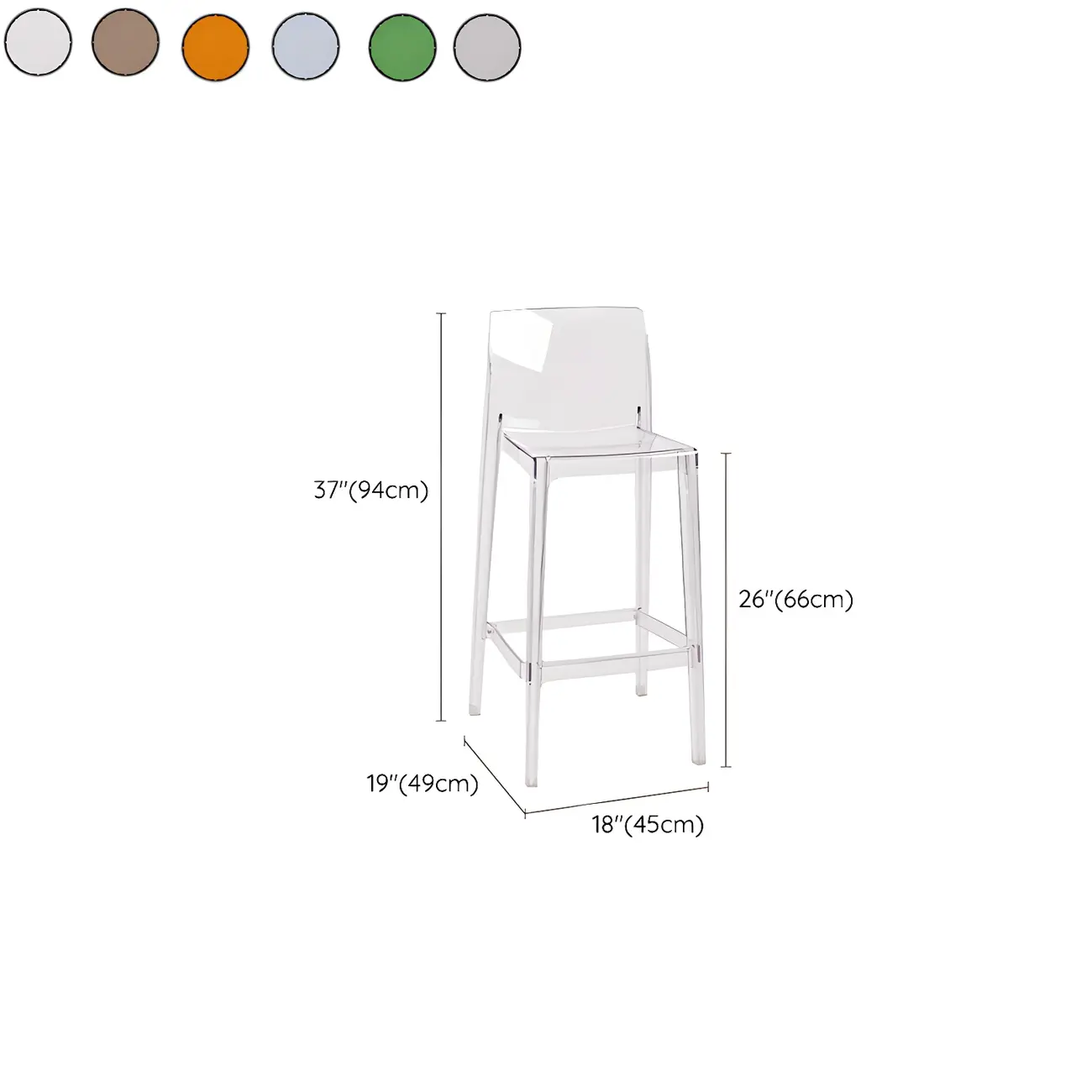 Modern Acrylic Transparent Stylish Rectangle Bar Stool #size