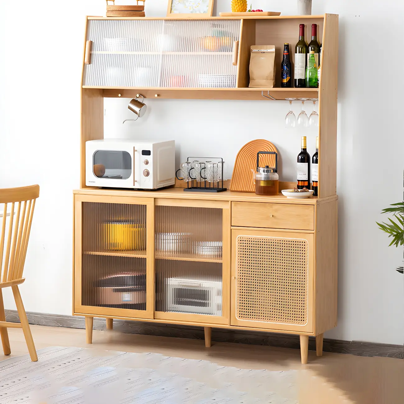 Glam Wooden Display Cabinet with Open Storage for Dining Room Image - 1 | homeyfad