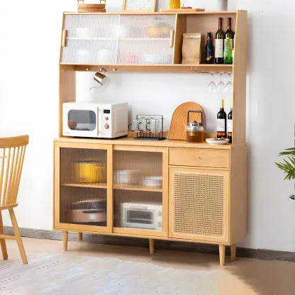 Glam Wooden Display Cabinet with Open Storage for Dining Room Image - 1