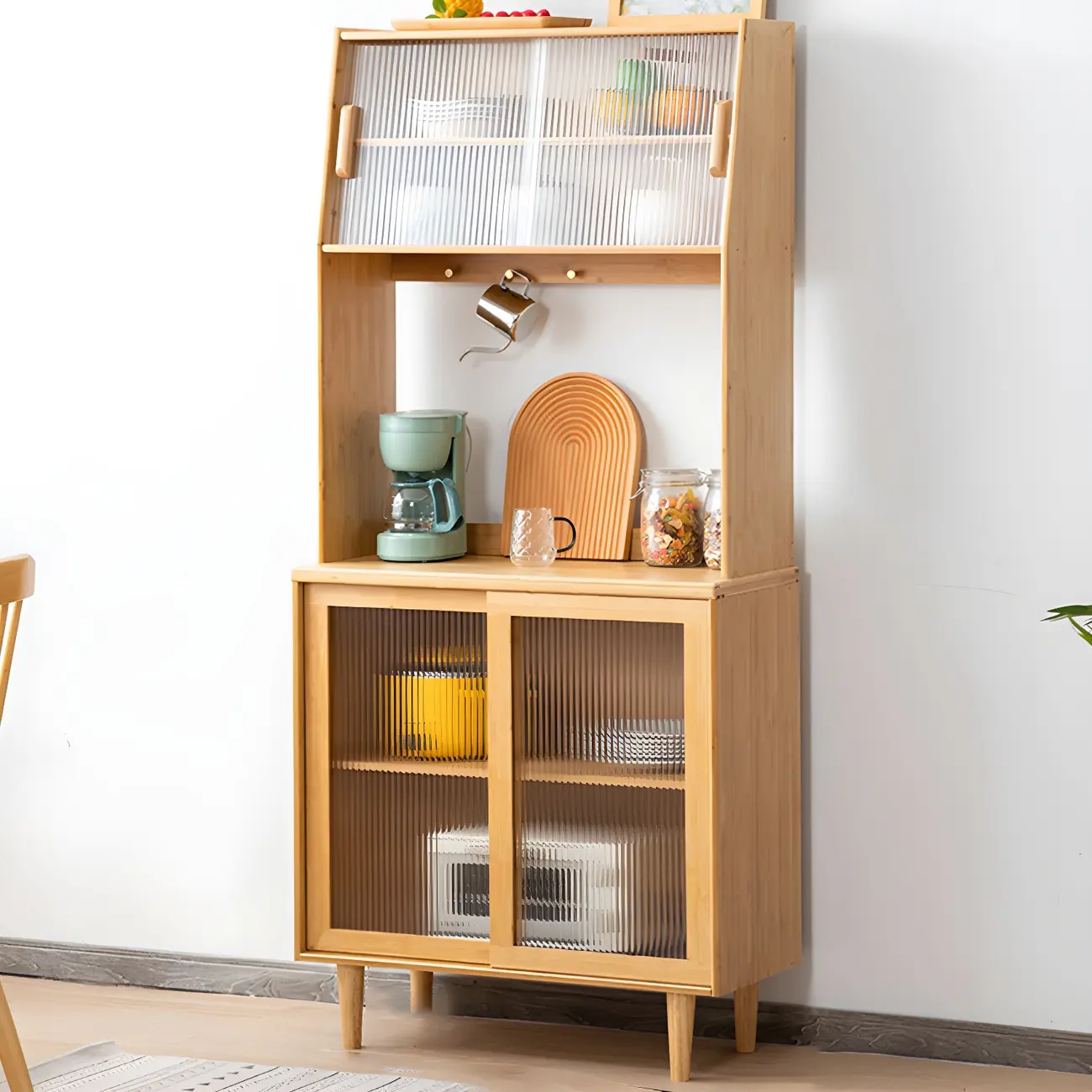 Glam Wooden Display Cabinet with Open Storage for Dining Room Image - 2 | homeyfad