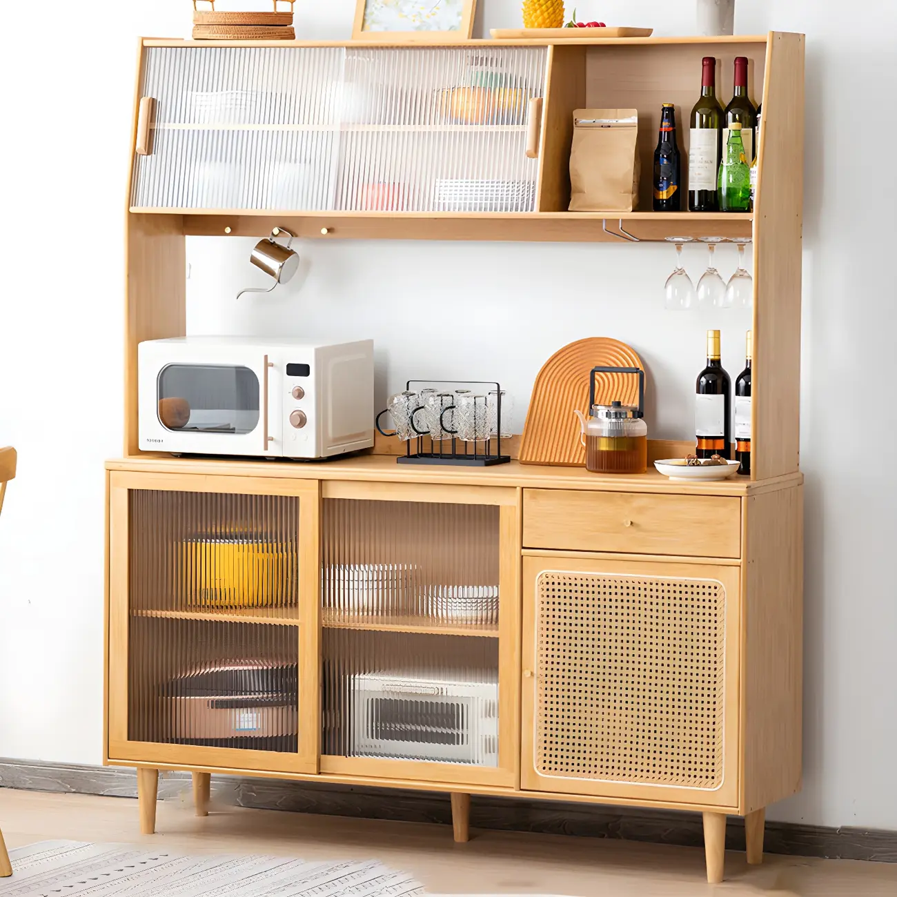 Glam Wooden Display Cabinet with Open Storage for Dining Room Image - 3 | homeyfad