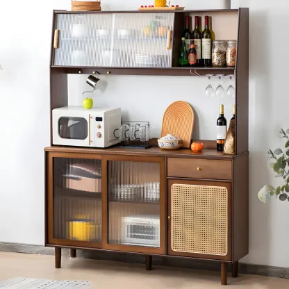 Glam Wooden Display Cabinet with Open Storage for Dining Room Image - 5