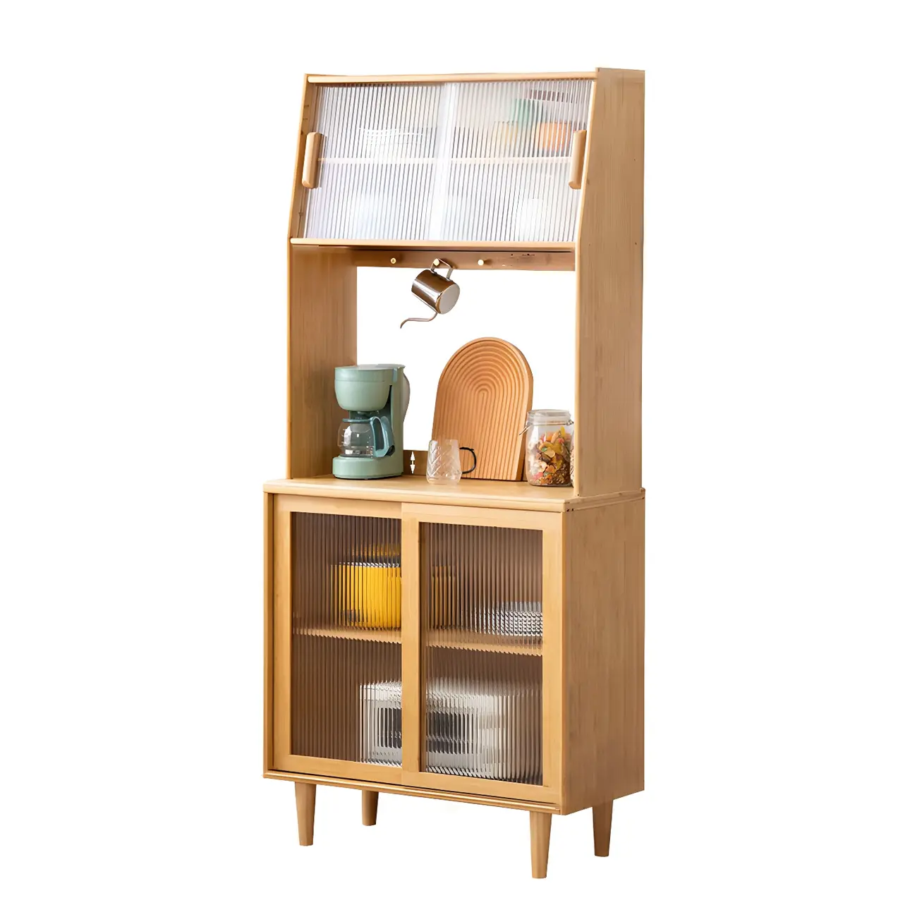 Glam Wooden Display Cabinet with Open Storage for Dining Room Image - 7 | homeyfad