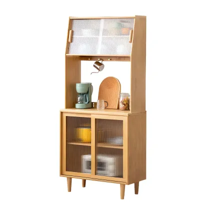 Glam Wooden Display Cabinet with Open Storage for Dining Room Image - 7