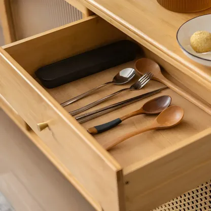Glam Wooden Display Cabinet with Open Storage for Dining Room Image - 8