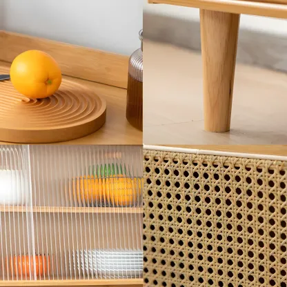 Glam Wooden Display Cabinet with Open Storage for Dining Room Image - 9