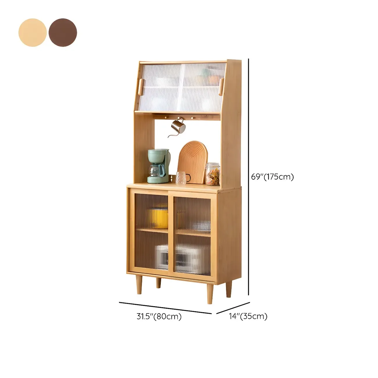 Glam Wooden Display Cabinet with Open Storage for Dining Room #size