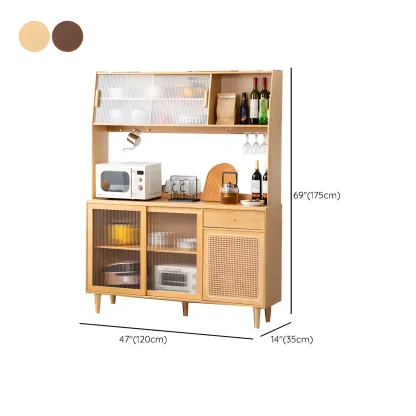 Glam Wooden Display Cabinet with Open Storage for Dining Room Image - 13