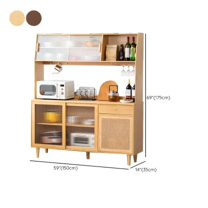 Glam Wooden Display Cabinet with Open Storage for Dining Room Image - 14