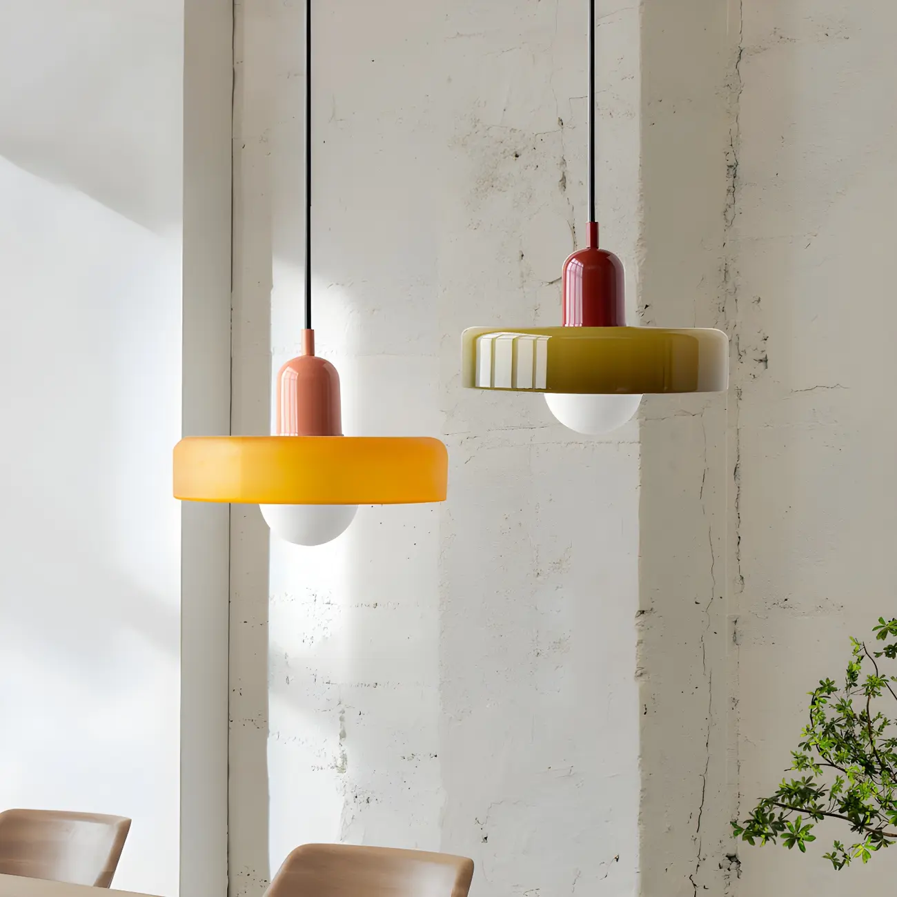 Modern Hanging Light Fixture Colorful Glass Shade Pendant Light Image - 2 | homeyfad