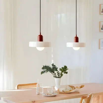 Modern Hanging Light Fixture Colorful Glass Shade Pendant Light Image - 5