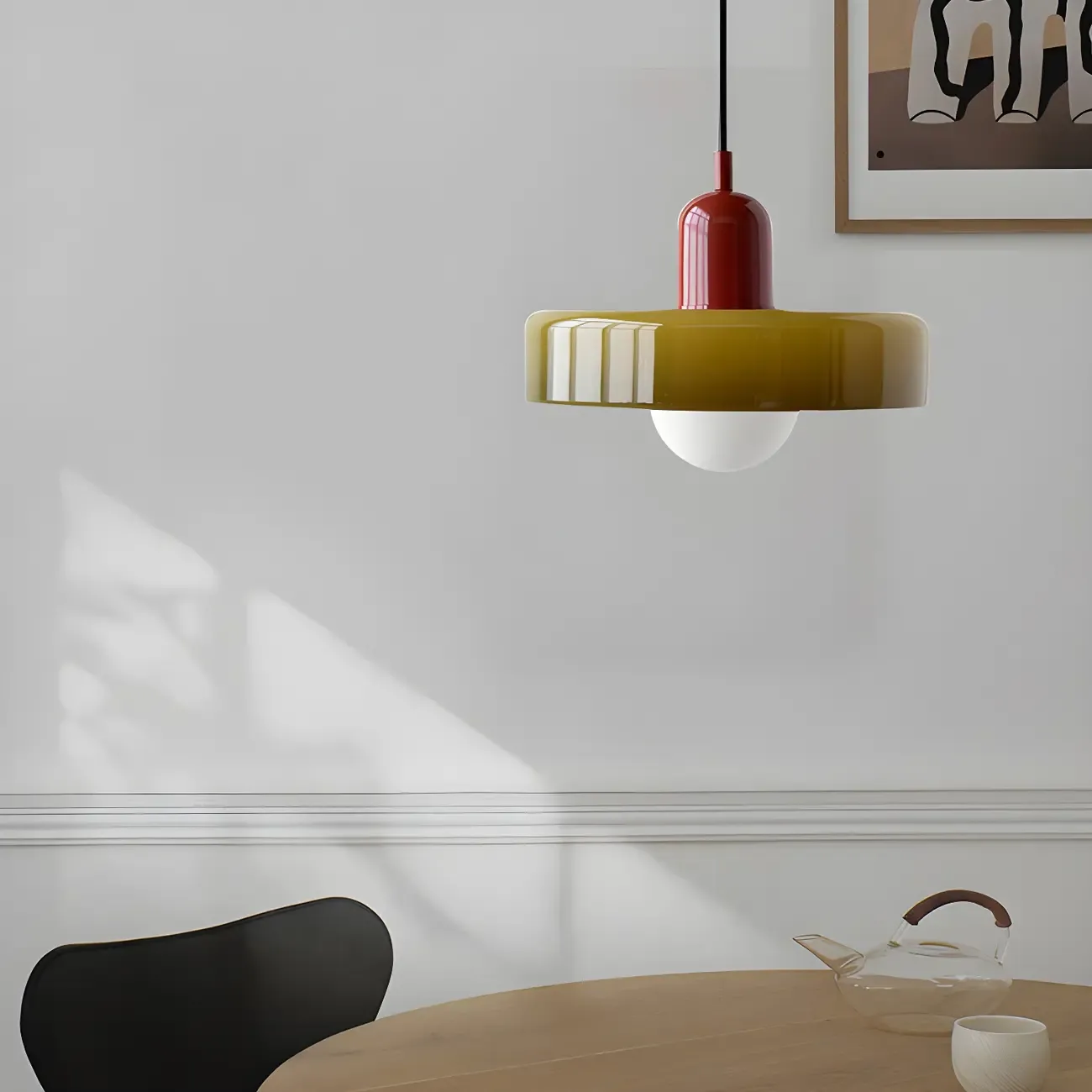 Modern Hanging Light Fixture Colorful Glass Shade Pendant Light Image - 9