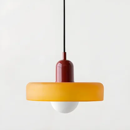 Modern Hanging Light Fixture Colorful Glass Shade Pendant Light Image - 16
