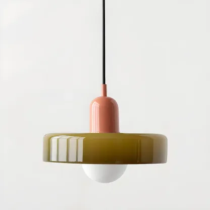 Modern Hanging Light Fixture Colorful Glass Shade Pendant Light Image - 23
