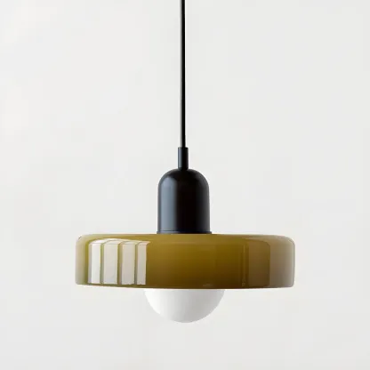 Modern Hanging Light Fixture Colorful Glass Shade Pendant Light Image - 24