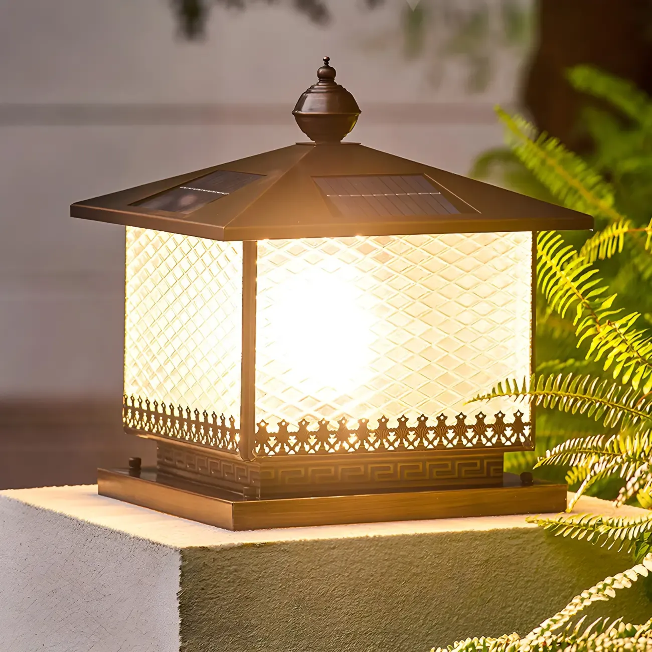 Simple Oriental Bronze Metal Post Cap Light Image - 5