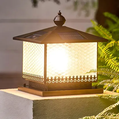 Simple Oriental Bronze Metal Post Cap Light Image - 5