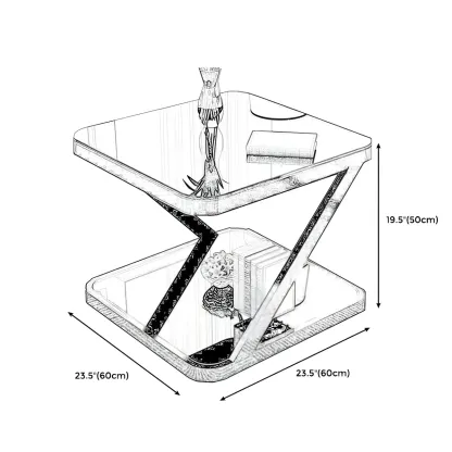 2-Tier Black Glass End Table with Storage for Living Room Image - 10