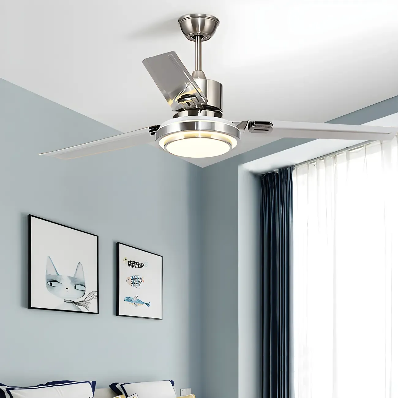 Modern Reversible Ceiling Fan with 3-Gear Light for Living Room