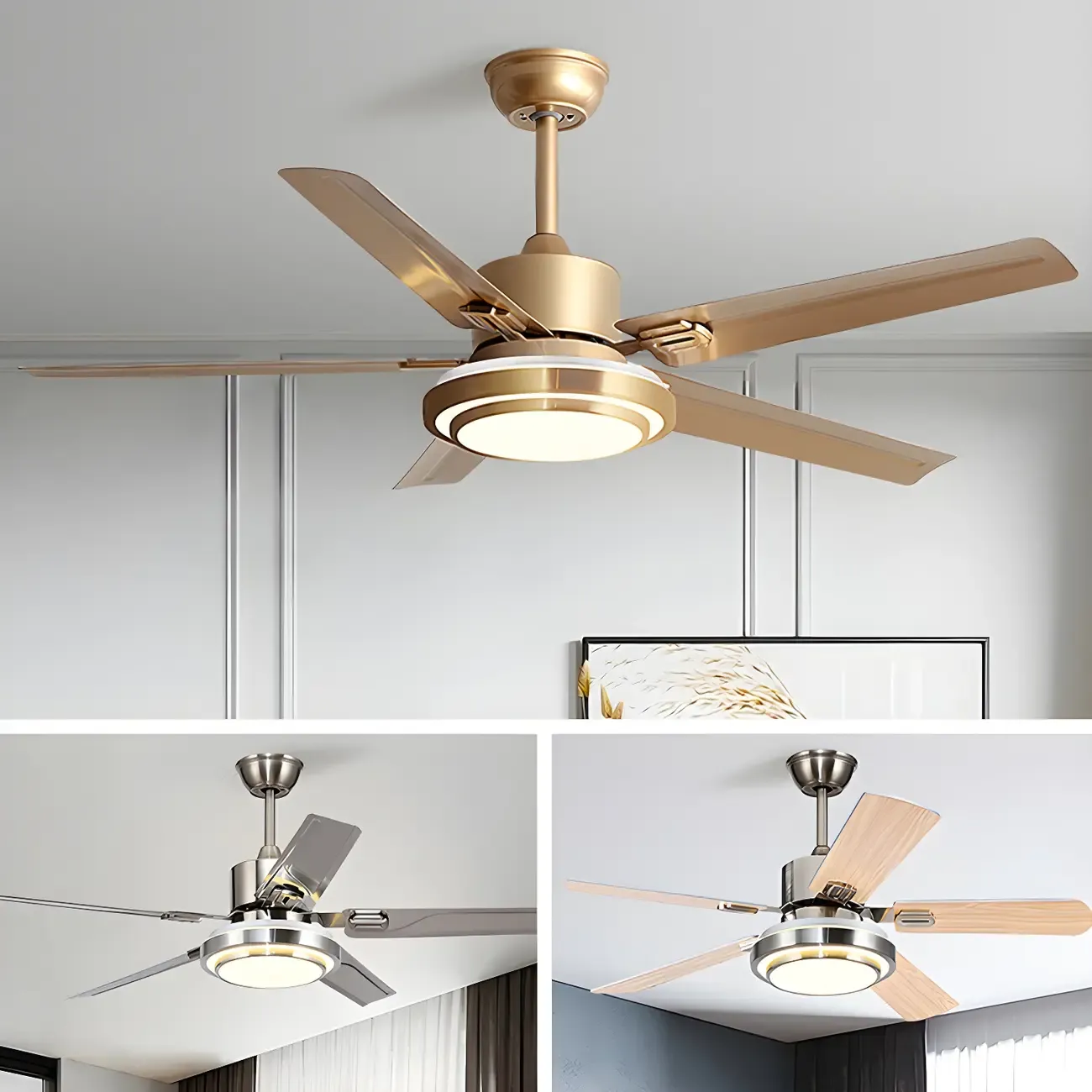 Modern Reversible Ceiling Fan with 3-Gear Light for Living Room