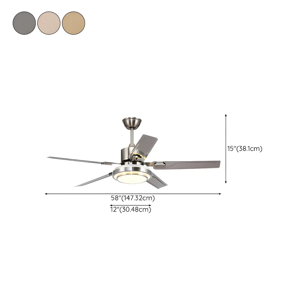 Modern Reversible Ceiling Fan with 3-Gear Light for Living Room #size