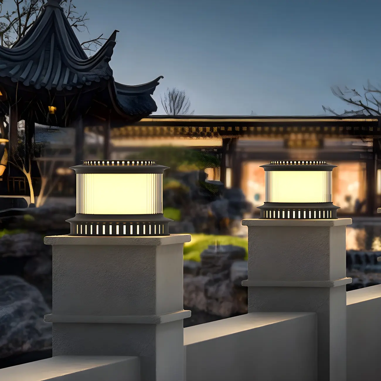 Black Metal Circular Drum Post Cap Light Image - 5 | homeyfad