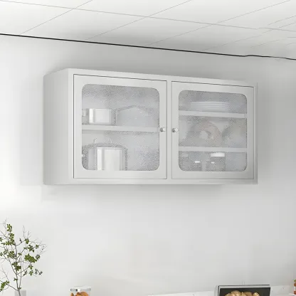 Elegant Stainless Steel Wall-Mounted Display Cabinet with Storage Image - 2