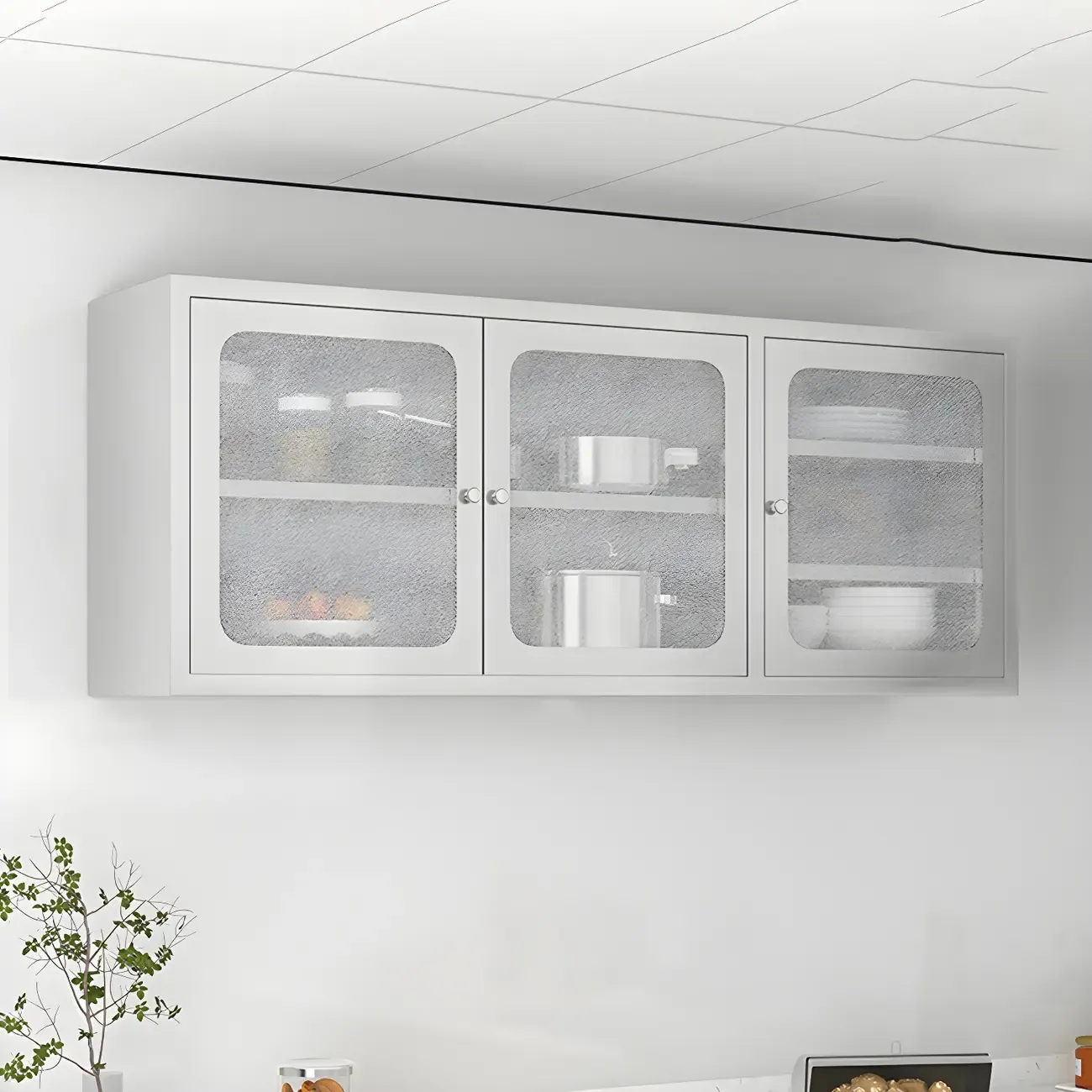Elegant Stainless Steel Wall-Mounted Display Cabinet with Storage Image - 3