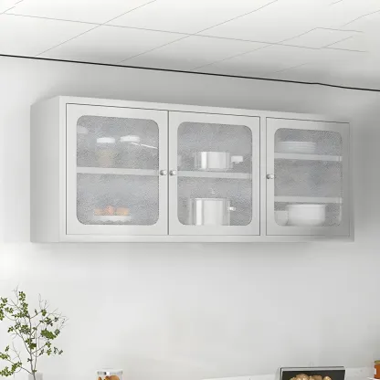 Elegant Stainless Steel Wall-Mounted Display Cabinet with Storage Image - 3