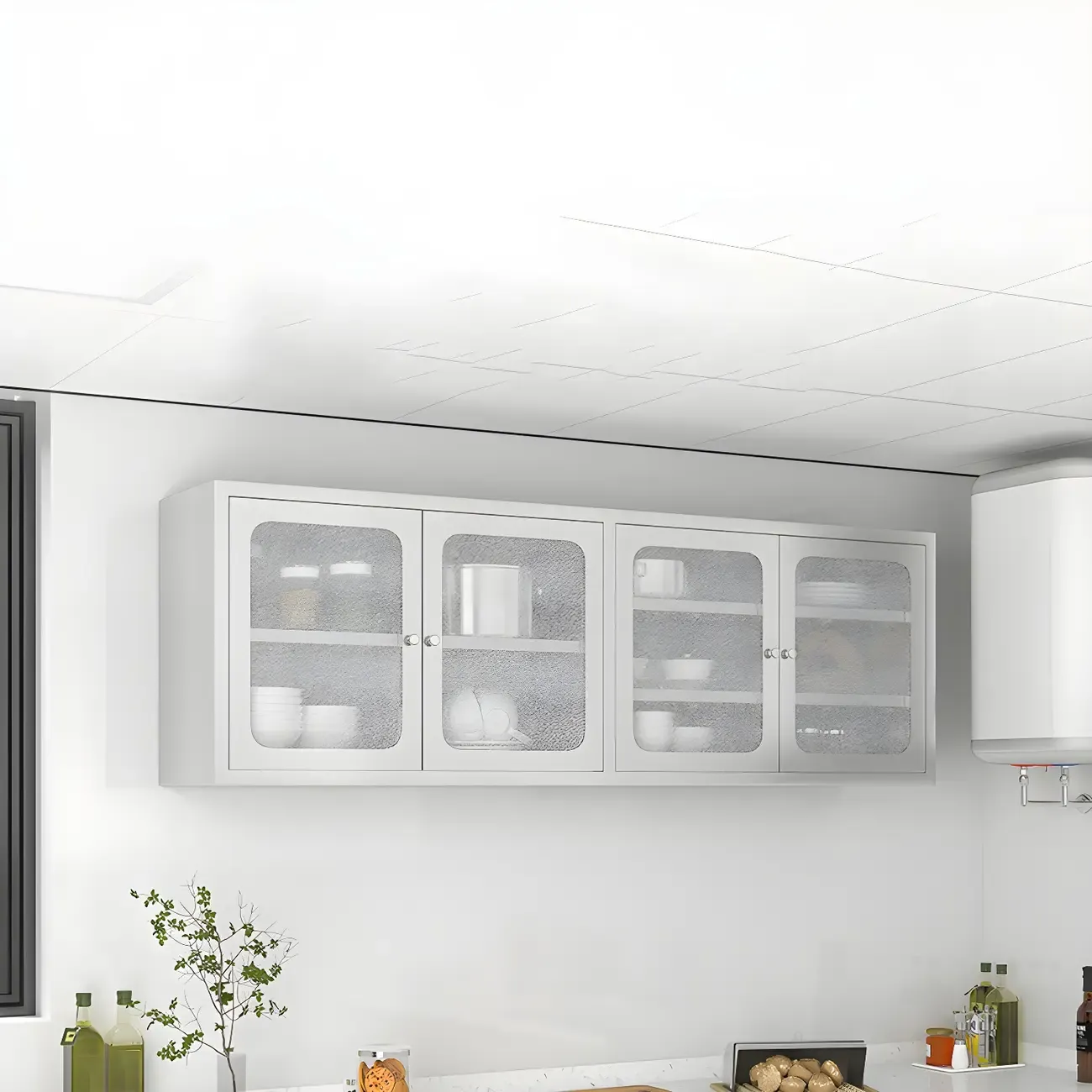 Elegant Stainless Steel Wall-Mounted Display Cabinet with Storage Image - 6