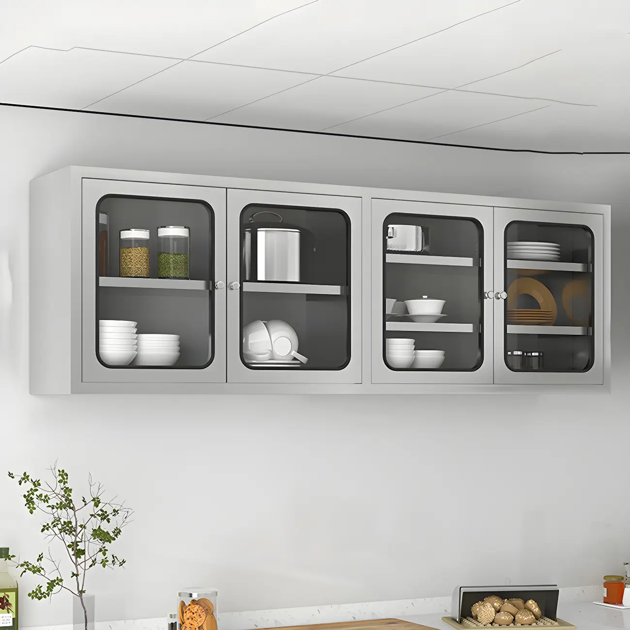 Elegant Stainless Steel Wall-Mounted Display Cabinet with Storage Image - 10 | homeyfad