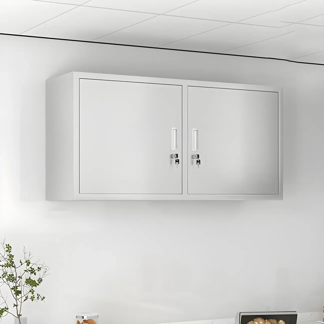 Elegant Stainless Steel Wall-Mounted Display Cabinet with Storage Image - 12