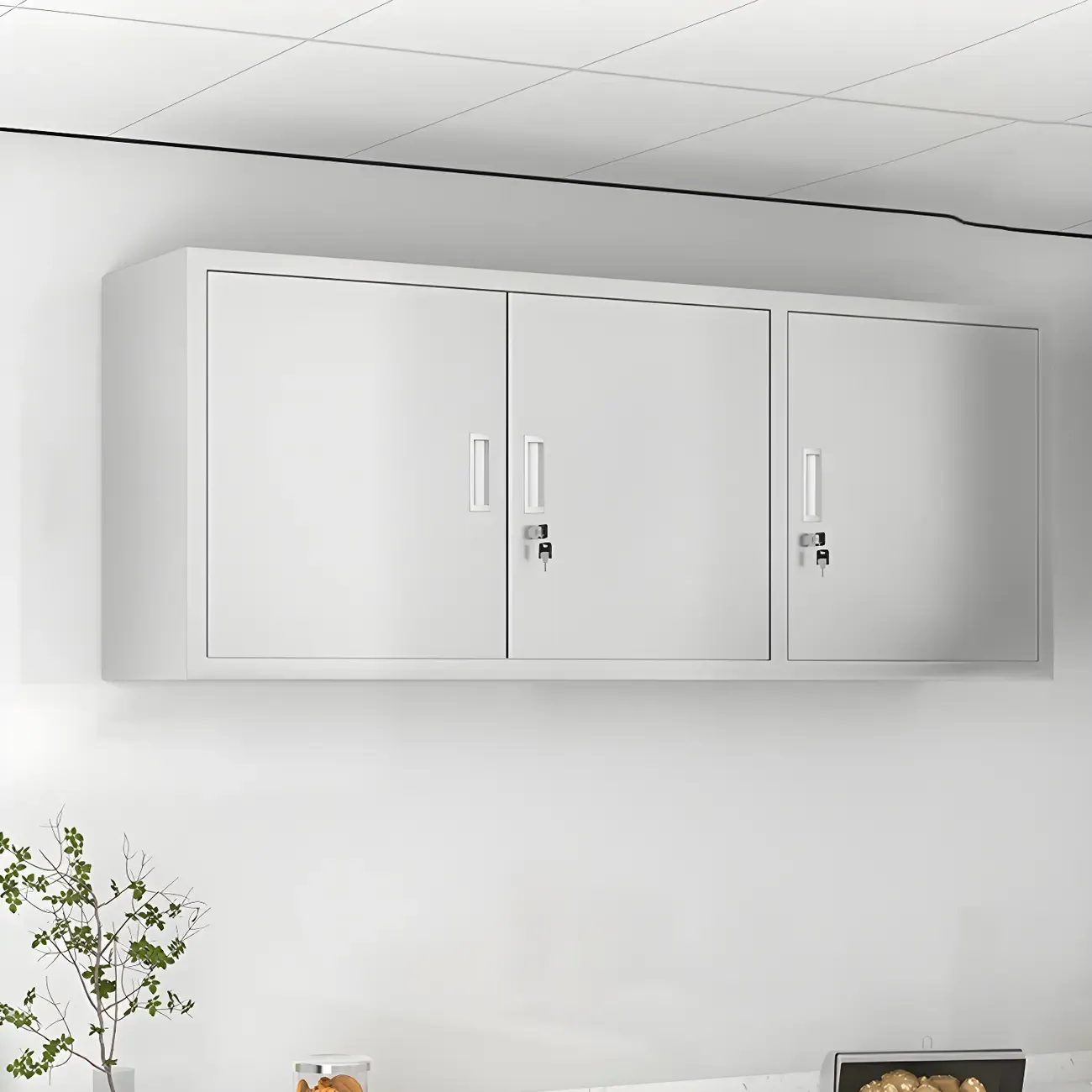 Elegant Stainless Steel Wall-Mounted Display Cabinet with Storage Image - 14